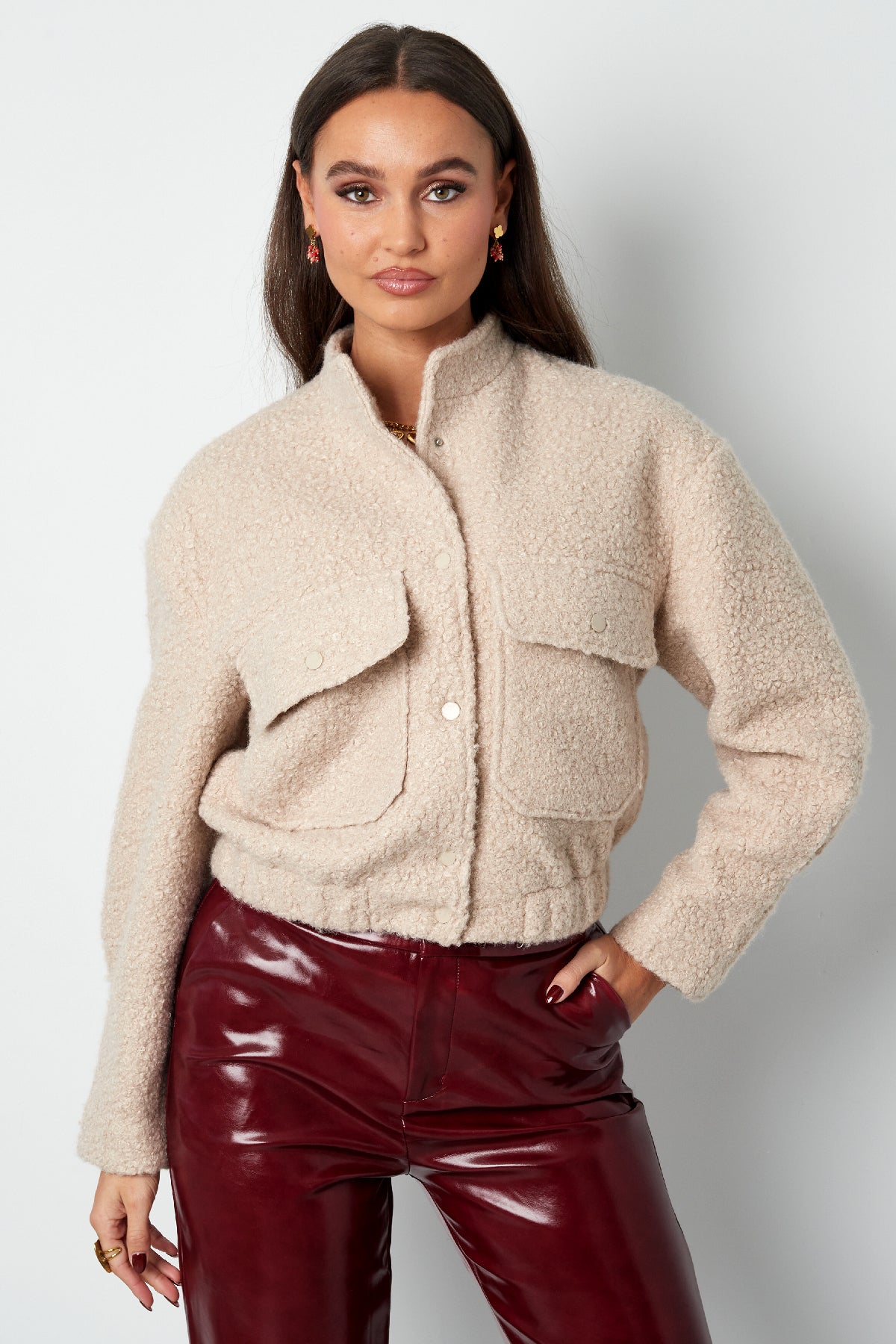 Woven Polyester Fiber Women's Jacket Casual Solid Color Fall/Winter