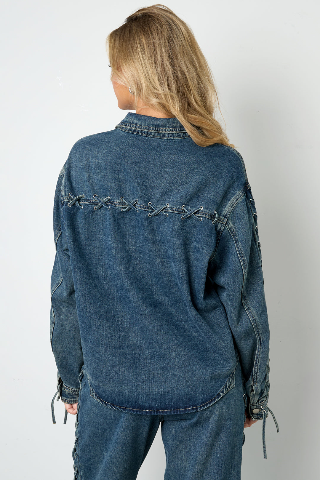 Woven Cotton Women's Denim Jacket Casual Tie-up
