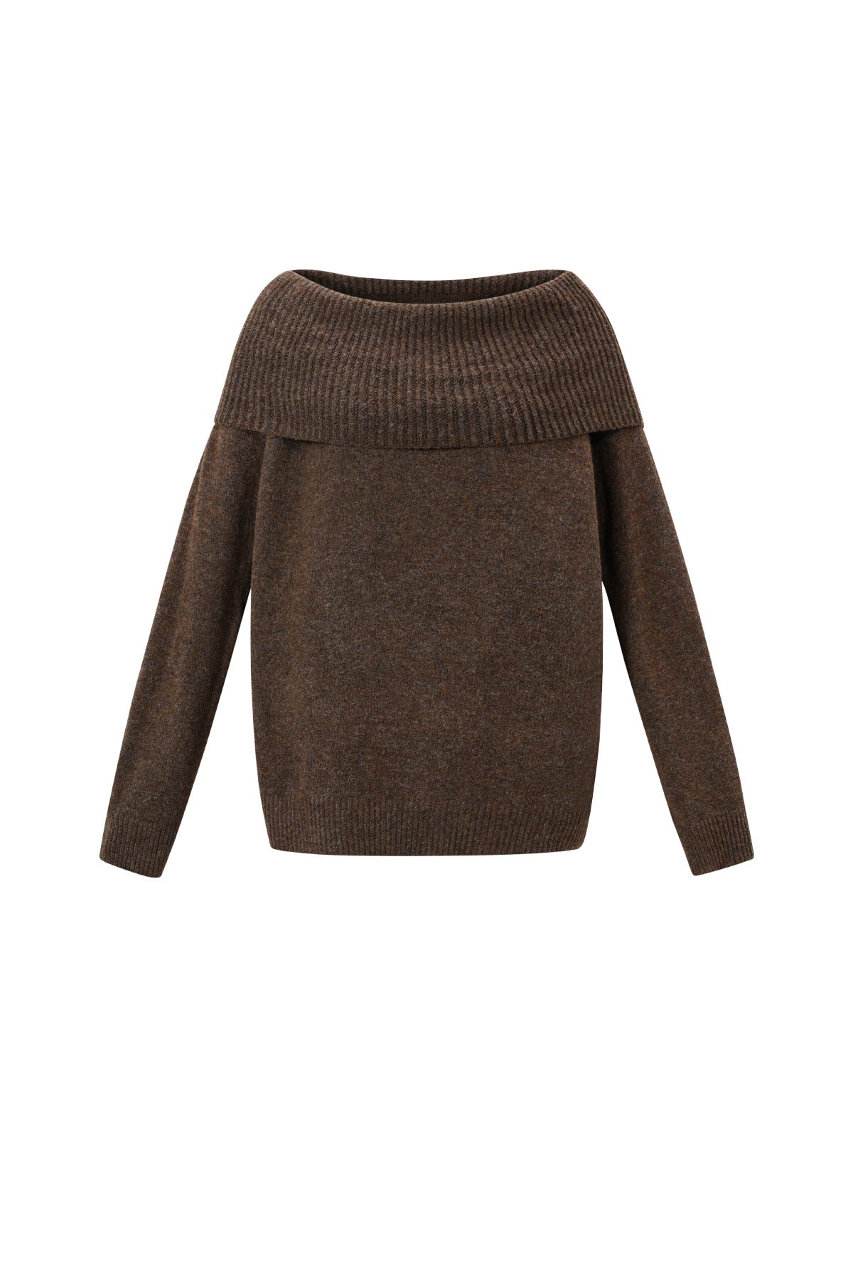 Knitted Polyester Fiber Women's Off-Shoulder Sweater Elegant Solid Color