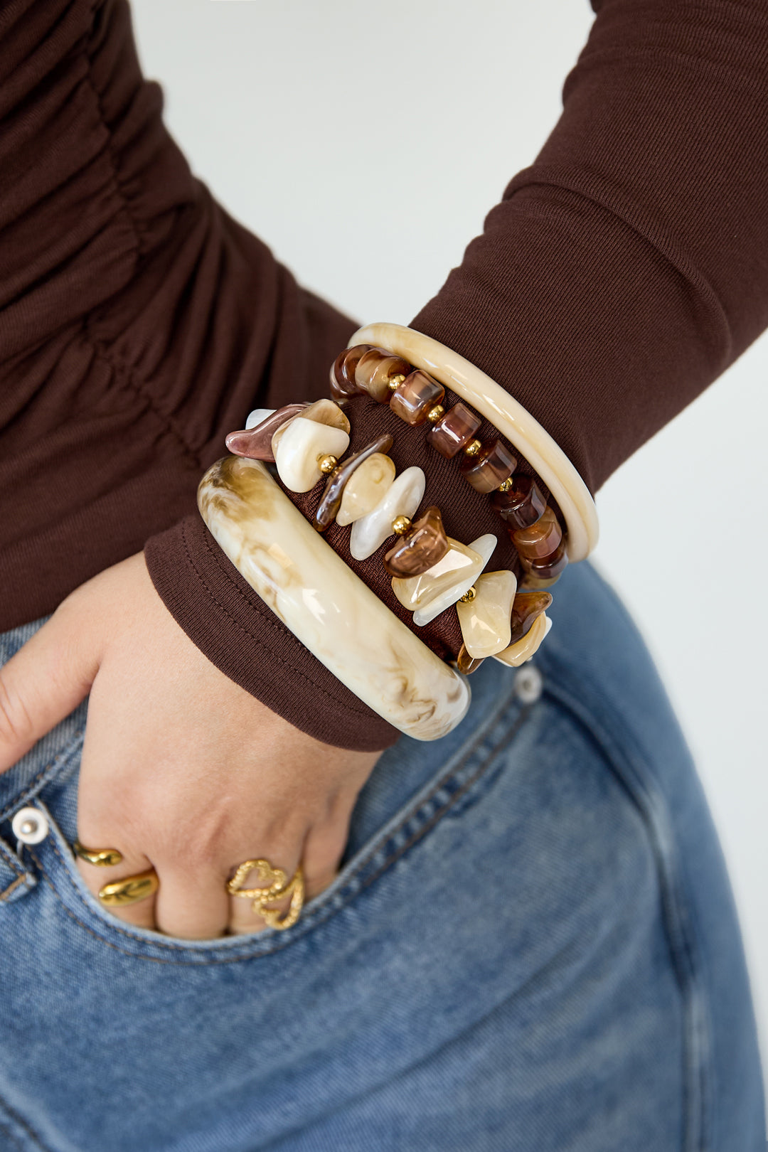 14K Gold Plated Acrylic Beaded Bracelets Beads Daily Simple Series Women's jewelry