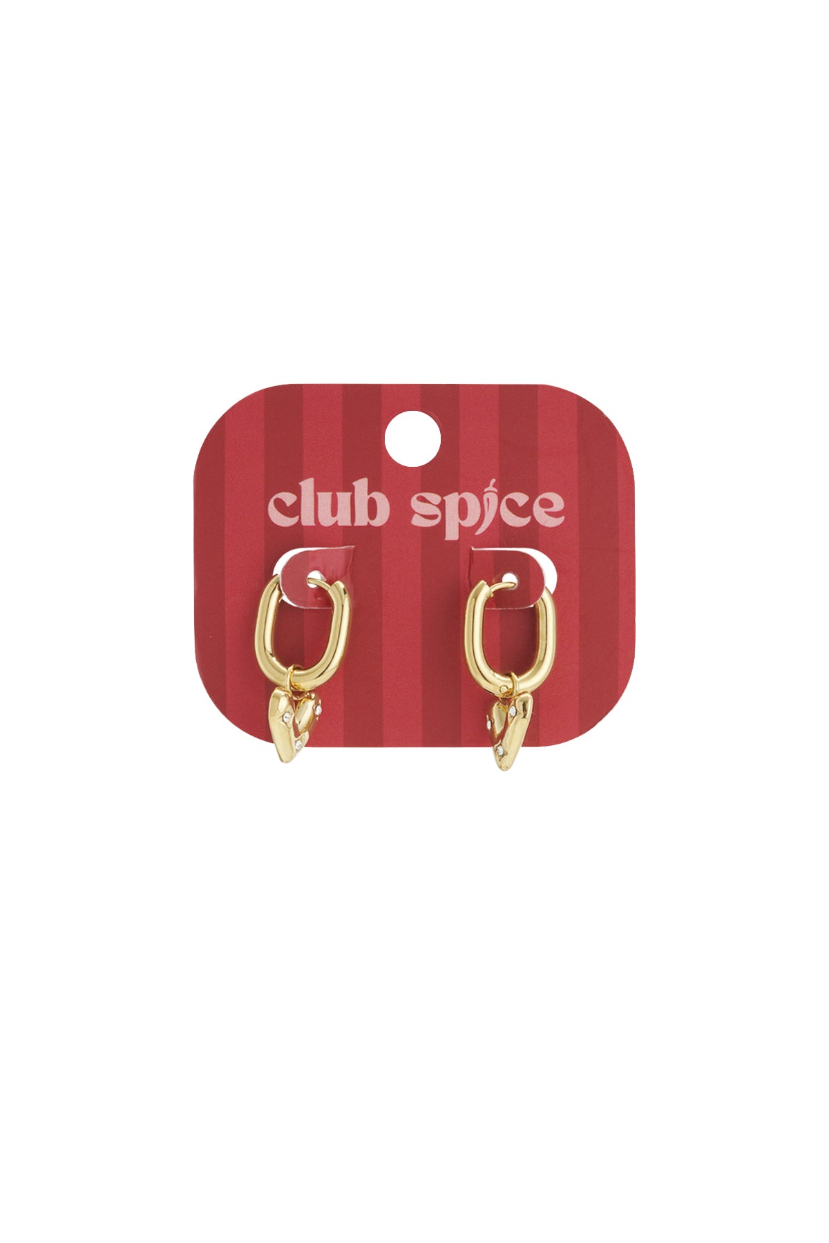 Rectangular hoop earrings with a hanging heart with stones