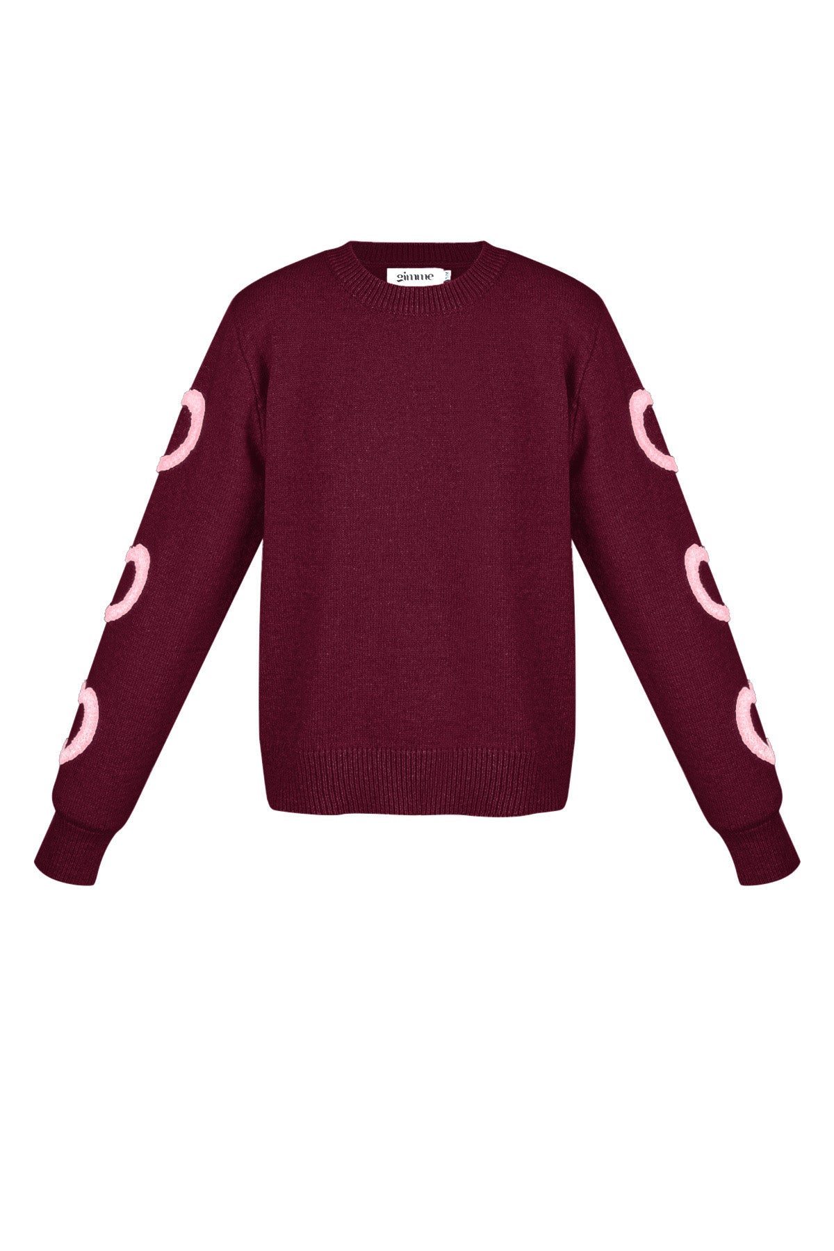 Knitted Wool Blend Women's Crewneck Sweater Heart Pattern Design