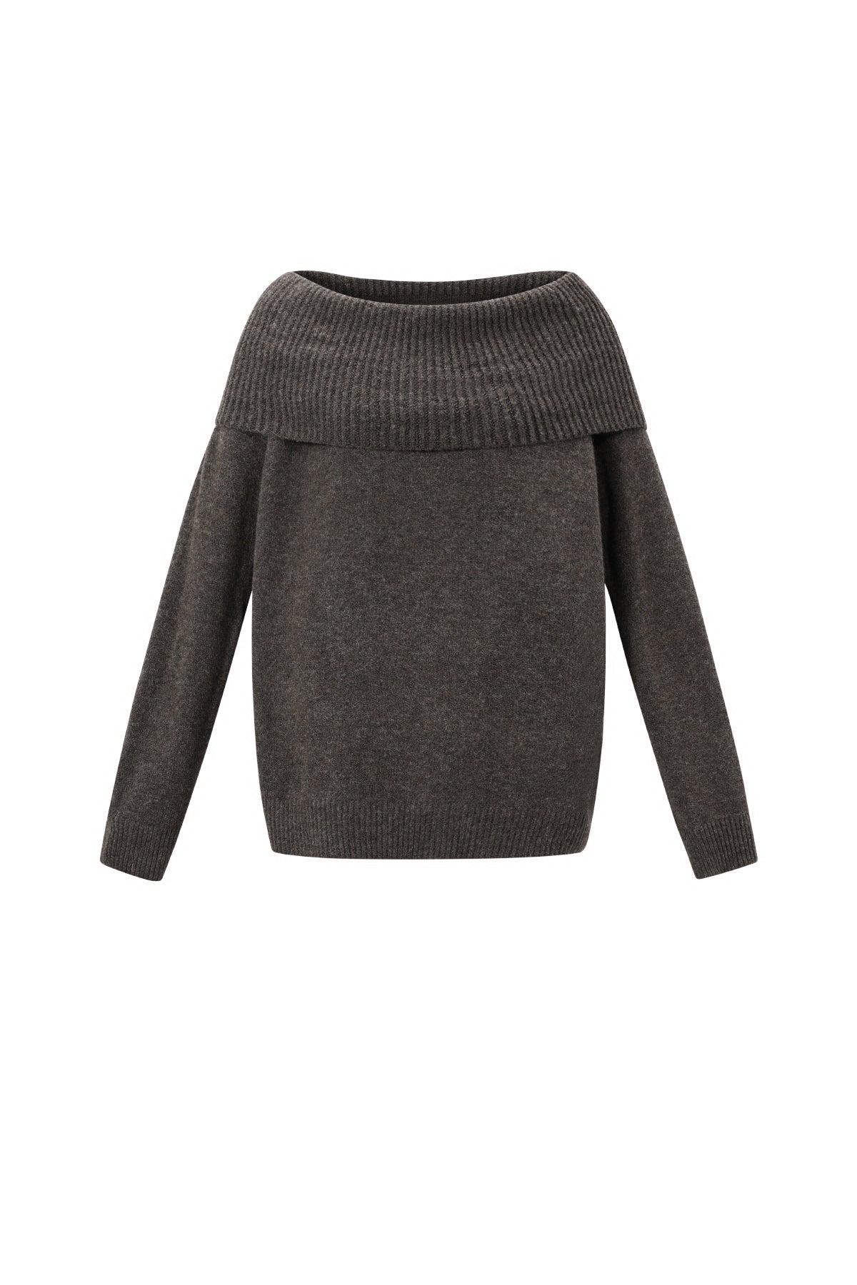 Knitted Polyester Fiber Women's Off-Shoulder Sweater Elegant Solid Color