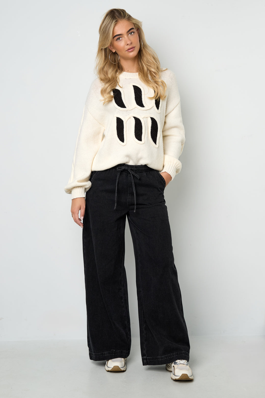 Woven Cotton Women's Wide Leg Denim Pants Sporty Solid Color